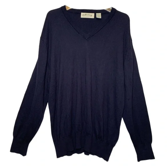 Orvis Sweaters Orvis V Neck Cotton Cashmere Blend Sweater Navy